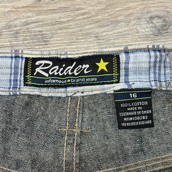 Vintage Raider Infamous Blue Dark Wash Womens‎ 16 Plaid Trim Straight Leg Jeans - Picture 6 of 13